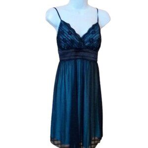 Teal Blue and Black Evening Cocktail Party Dress Size Medium -
